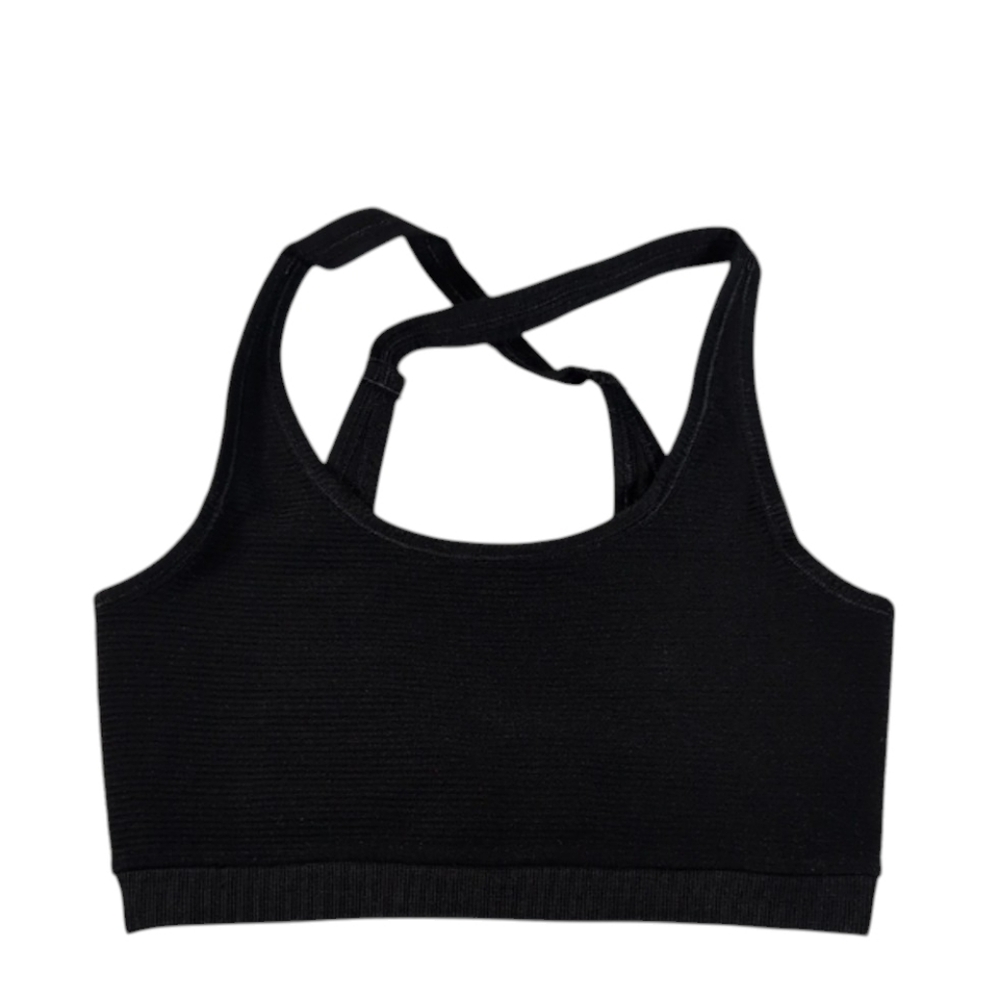 NUX Black Ribbed Sports Bra Criss Cross Straps Size S